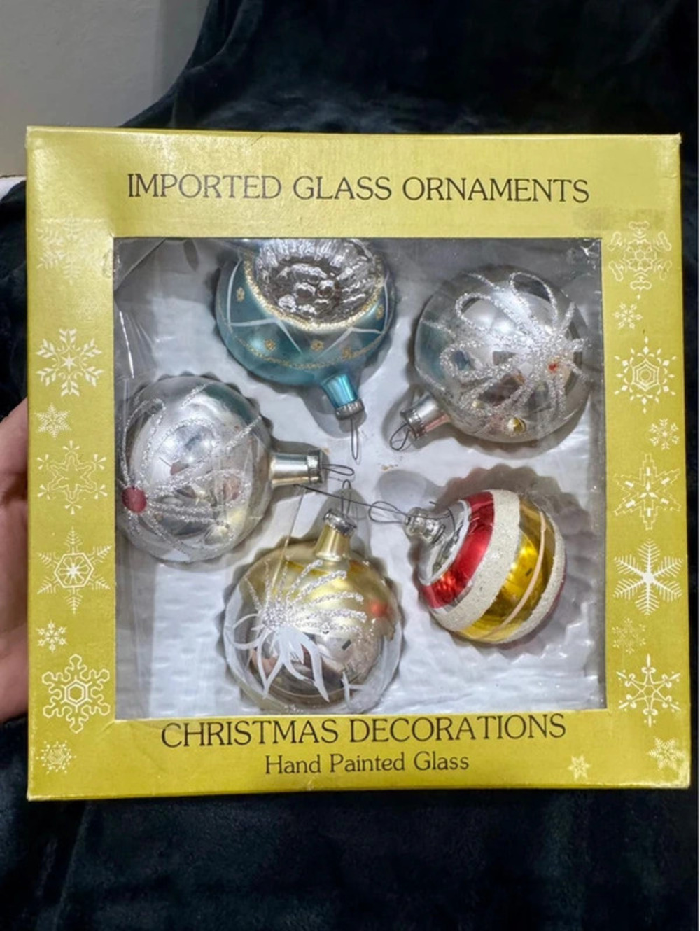 Vintage Mercury Glass Christmas Ornaments Hand Painted Mexico Set of 5 - Picture 2 of 7